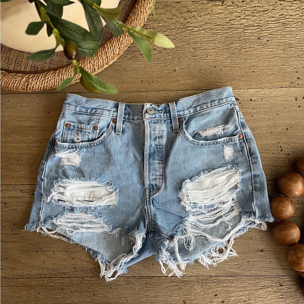 Levi's Light Blue Distressed Jean Shorts